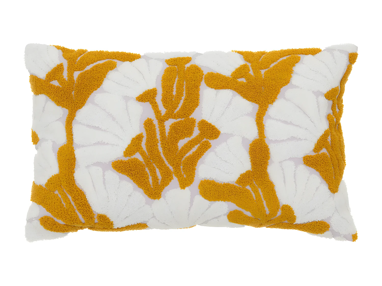 Coussin décoratif Ocre Lilas et Blanc motifs brodés et en relief 30 x 50 cm