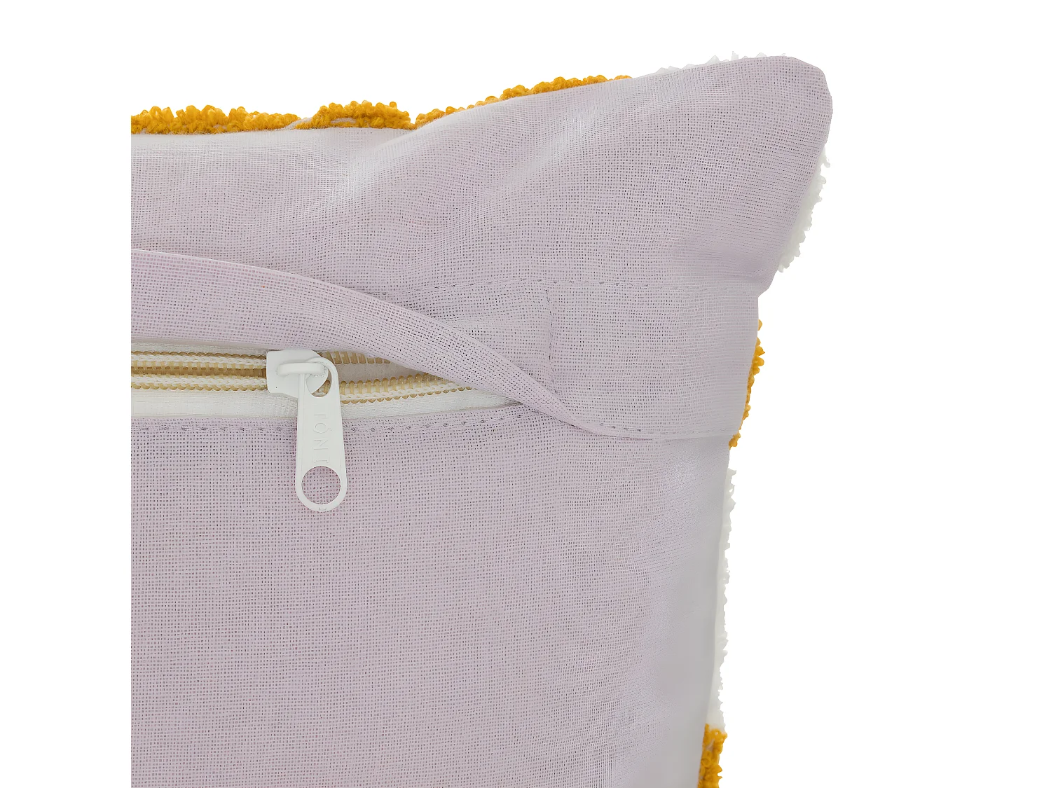 Coussin décoratif Ocre Lilas et Blanc motifs brodés et en relief 30 x 50 cm