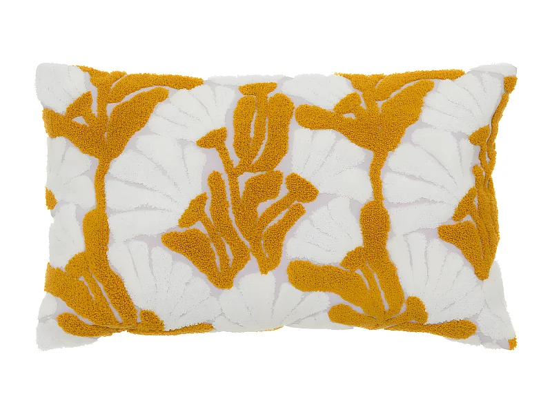 Coussin décoratif Ocre Lilas et Blanc motifs brodés et en relief 30 x 50 cm