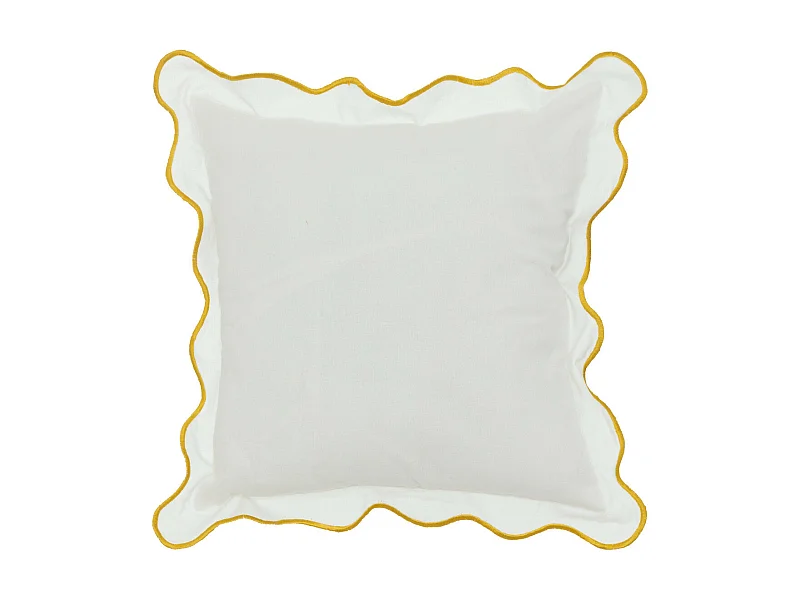 Coussin décoratif Blanc bordure dentelée et brodée 50 x 50 cm