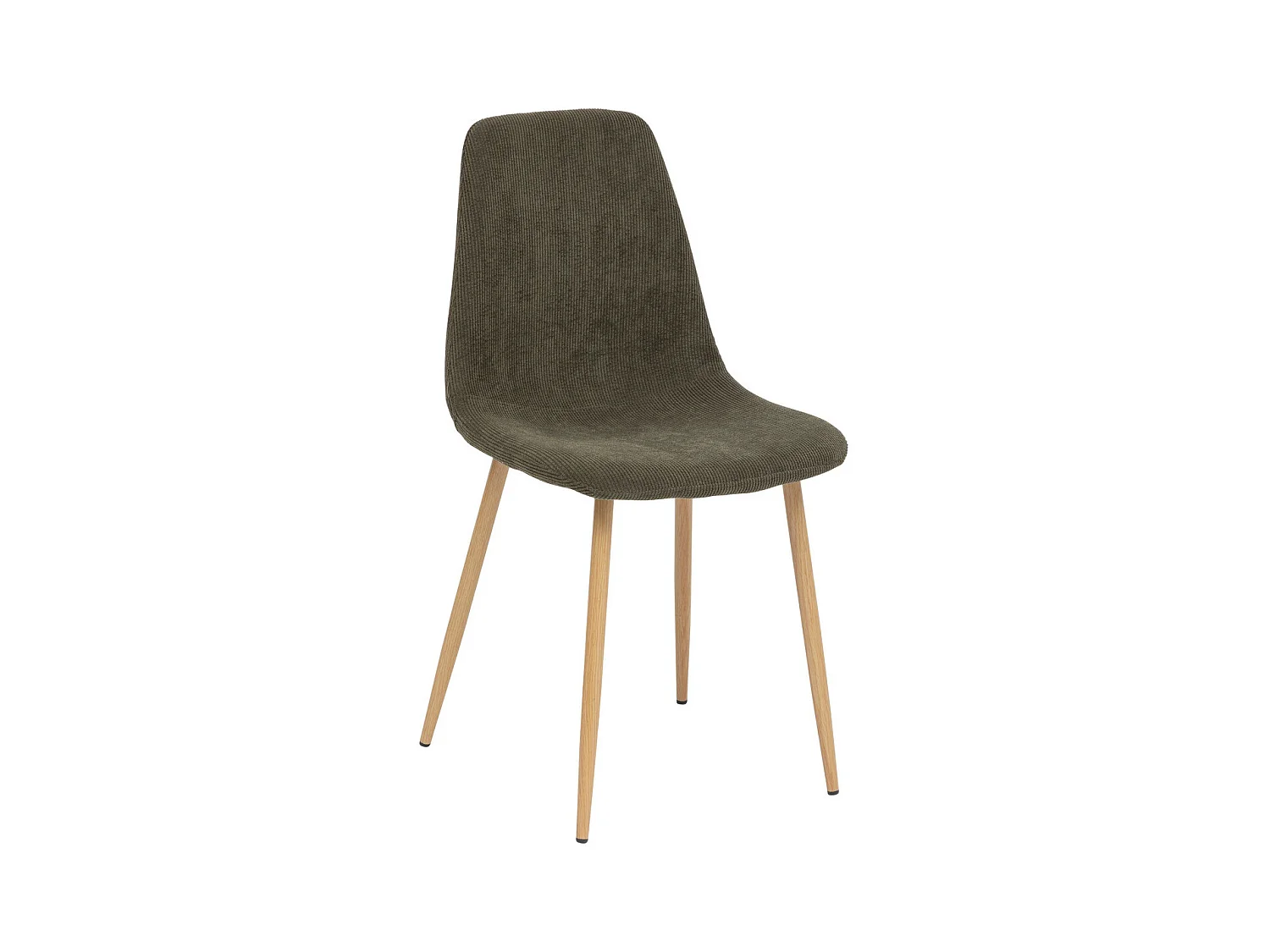 Chaise de table en Velours côtelé  Vert Kaki et pieds en métal effet bois