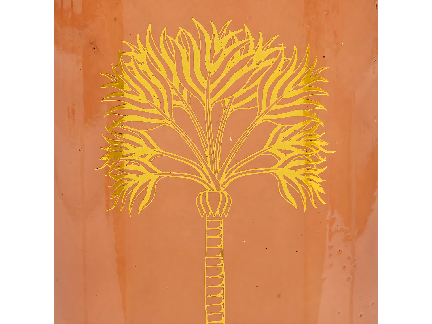 Vase bouteille en verre Ambre motif Palmier doré H 21.5 cm