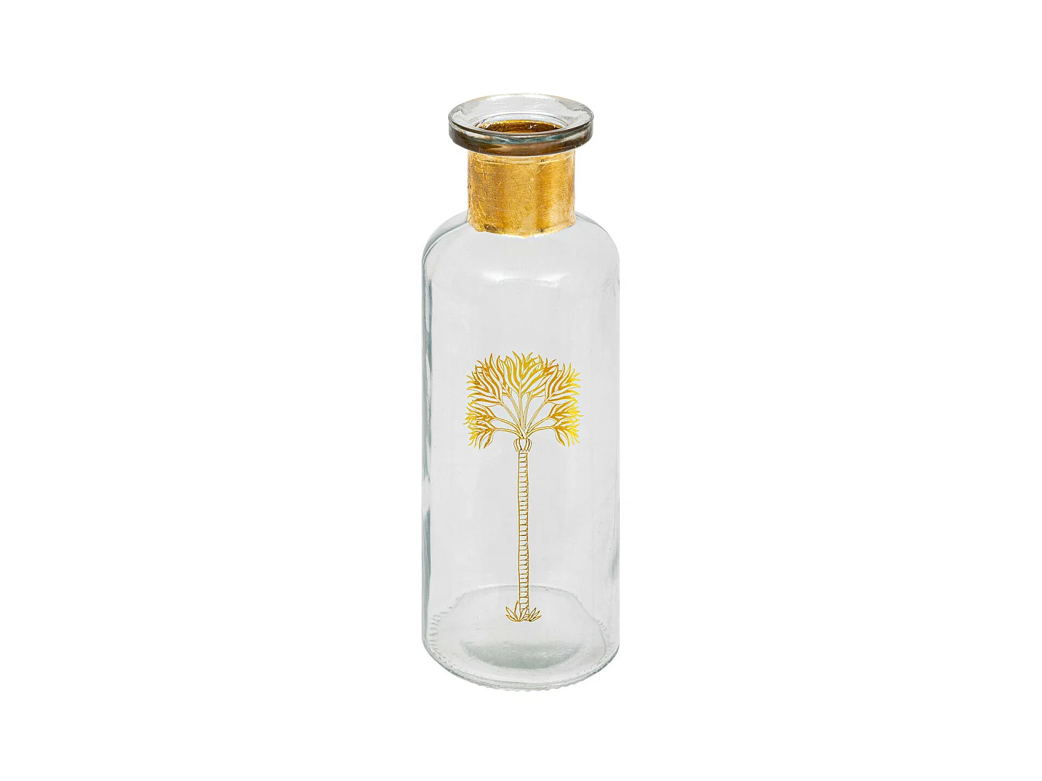 Vase bouteille en verre Transparent motif Palmier doré H 21.5 cm