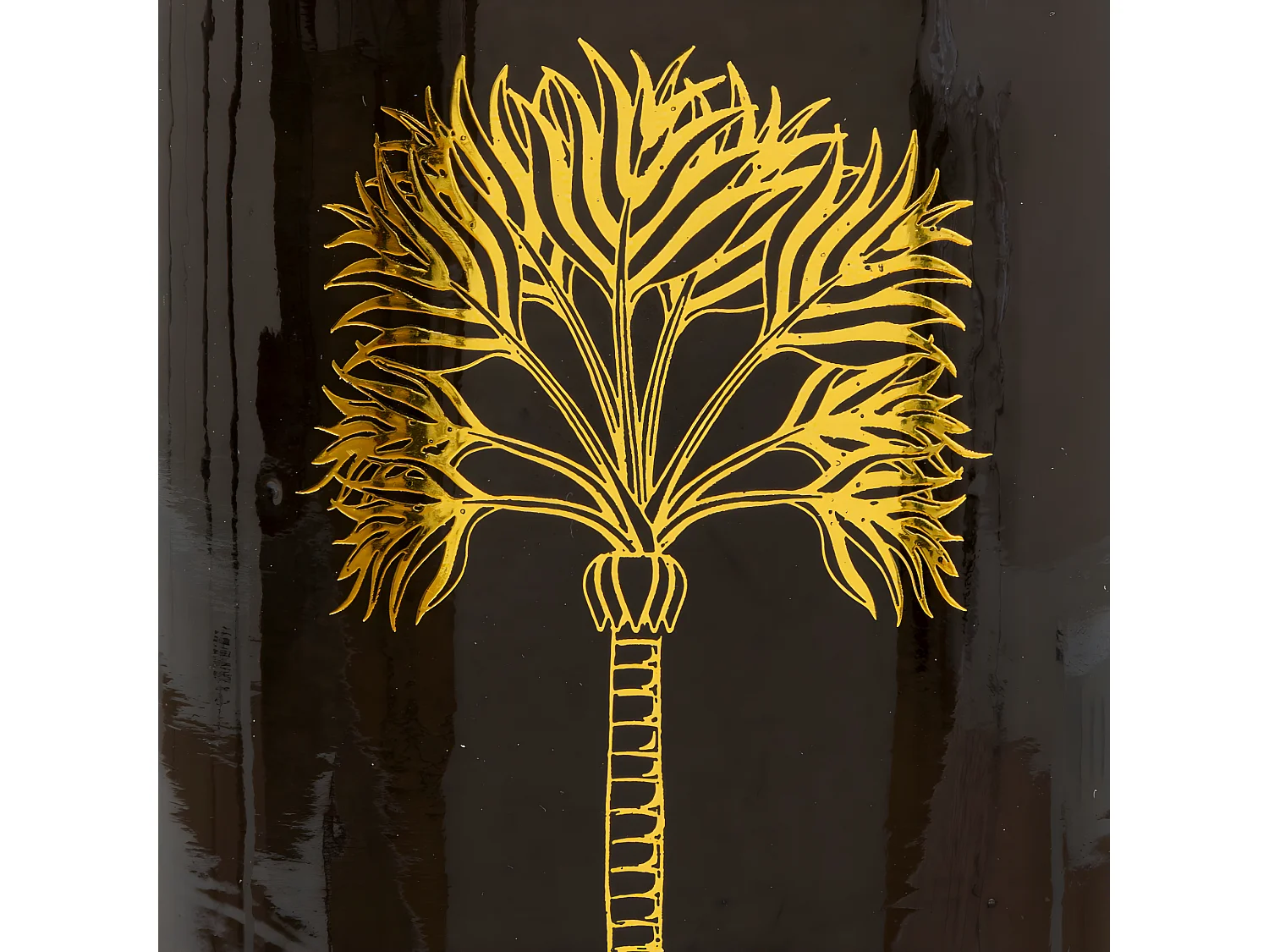 Vase bouteille en verre Vert Foncé motif Palmier doré H 21.5 cm