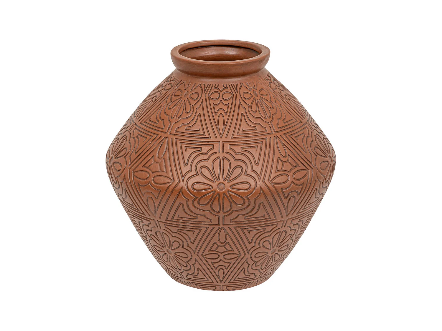 Vase Jarre en céramique Terracotta motifs sculptés H 35 cm