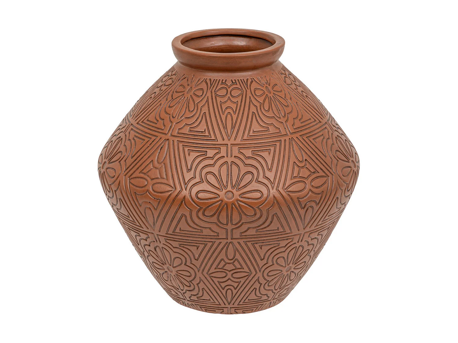 Vase Jarre en céramique Terracotta motifs sculptés H 35 cm