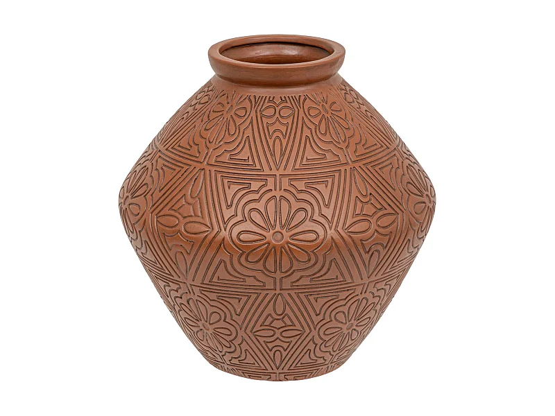 Vase Jarre en céramique Terracotta motifs sculptés H 35 cm
