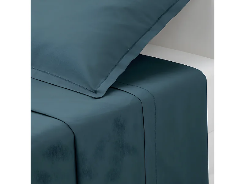 Drap plat 1 Personne en Coton Bleu Orage 180 x 290 cm