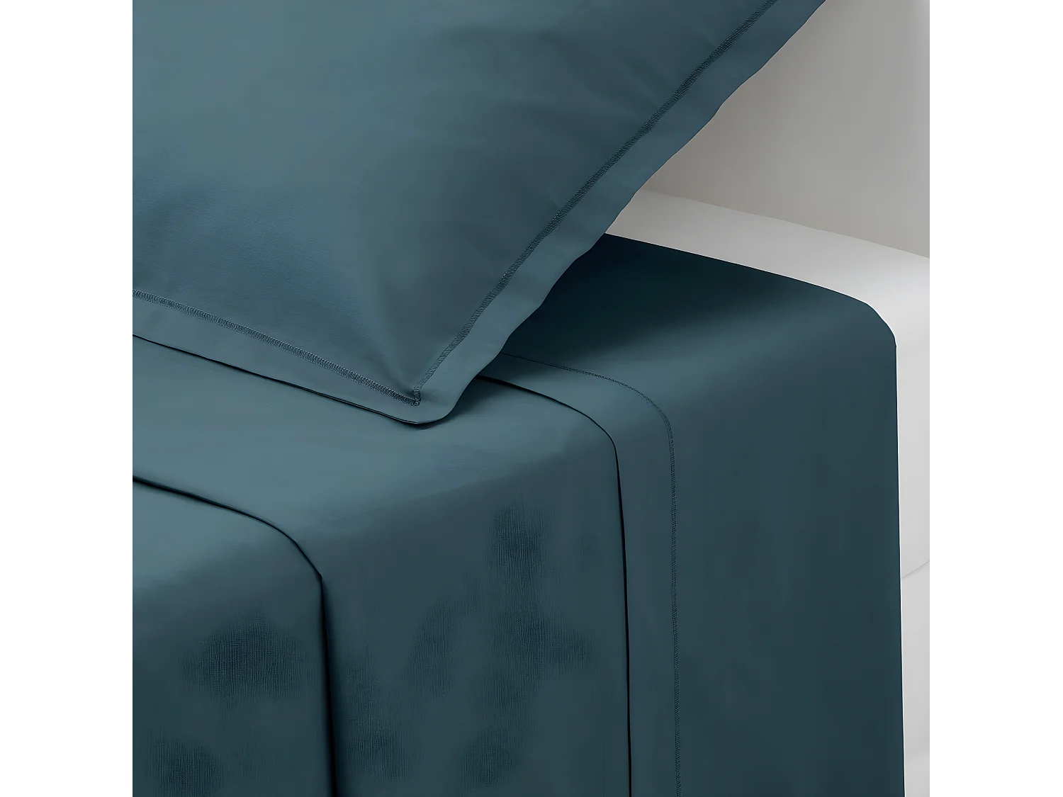 Drap plat 1 Personne en Coton Bleu Orage 180 x 290 cm