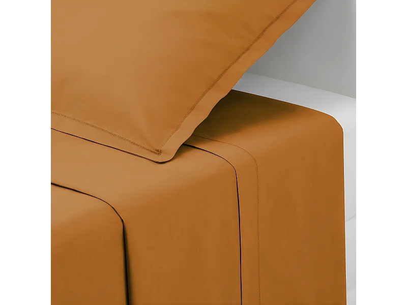 Drap plat 1 Personne en Coton Jaune Cumin 180 x 290 cm