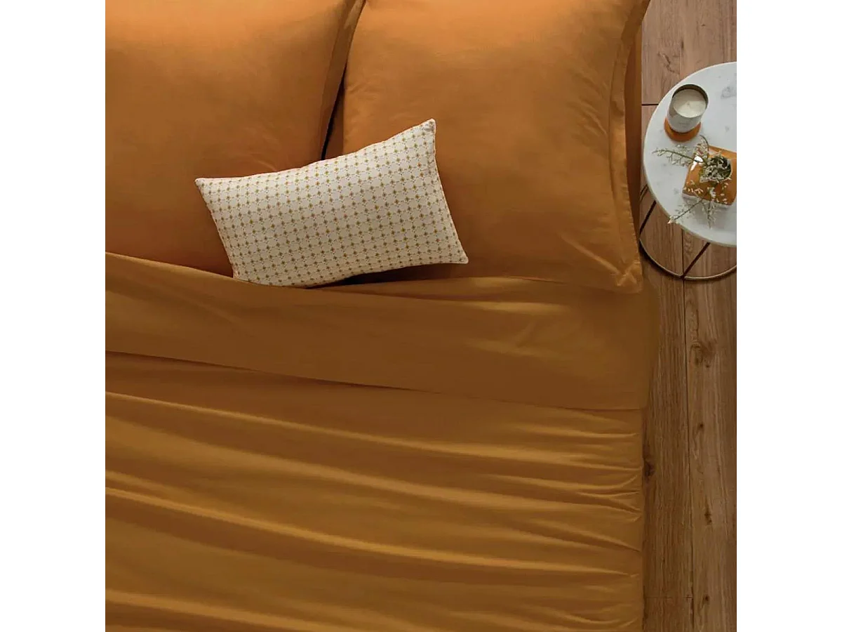 Drap plat 1 Personne en Coton Jaune Cumin 180 x 290 cm