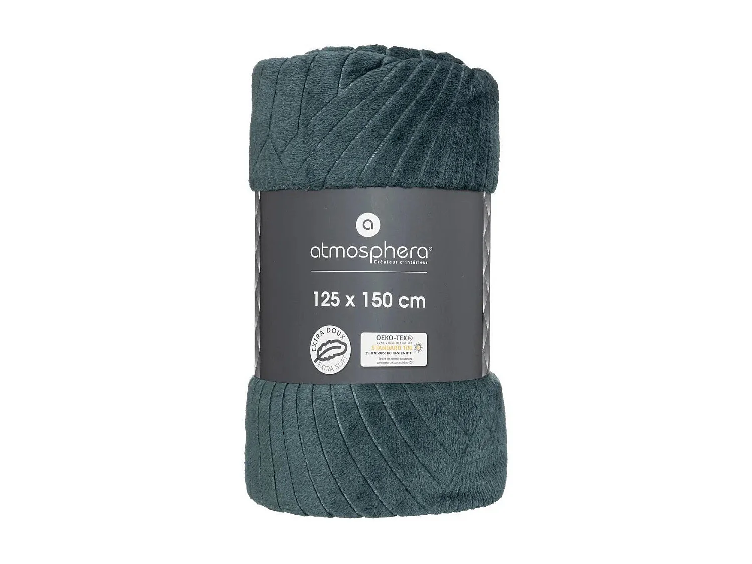 Plaid Flanelle Vert Cèdre motifs art déco en relief 125 x 150 cm