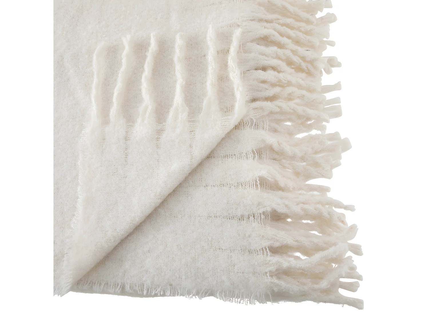 Plaid Blanc Ivoire tissage fini texturé aspect mohair 180 x 130 cm