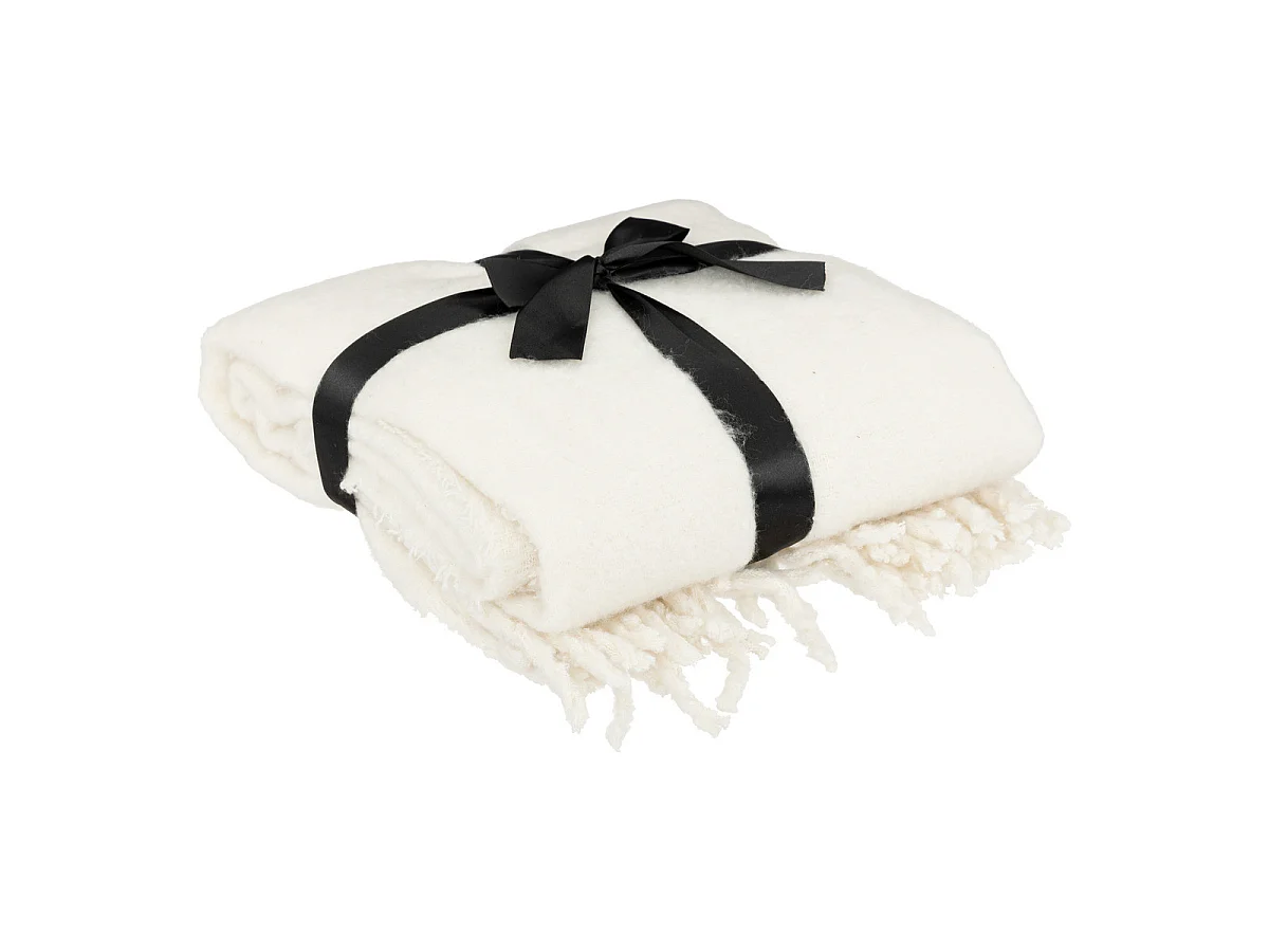 Plaid Blanc Ivoire tissage fini texturé aspect mohair 180 x 130 cm