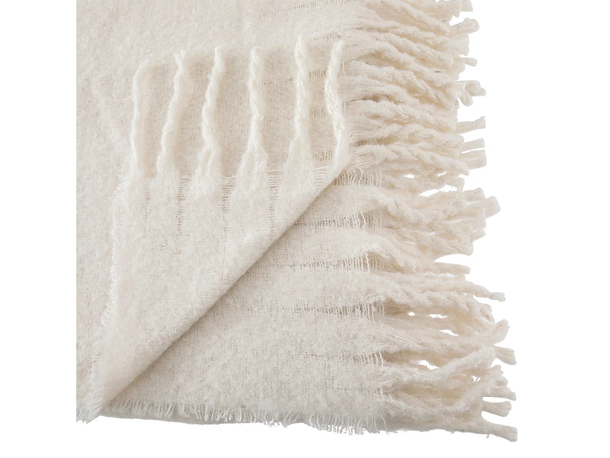 Plaid Blanc Ivoire tissage fini texturé aspect mohair 180 x 130 cm