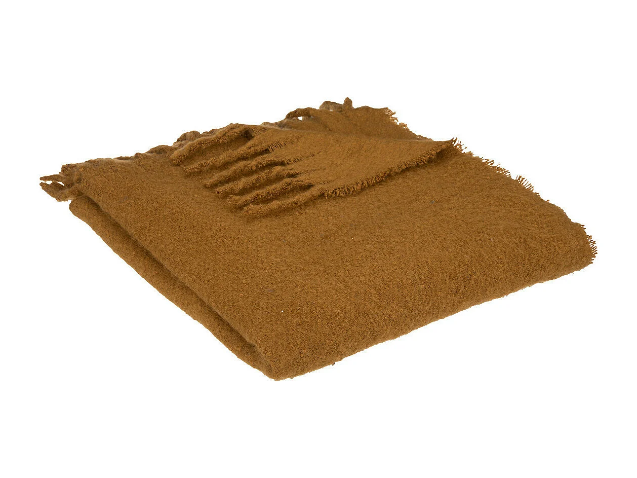 Plaid Ocre tissage fini texturé aspect mohair 180 x 130 cm