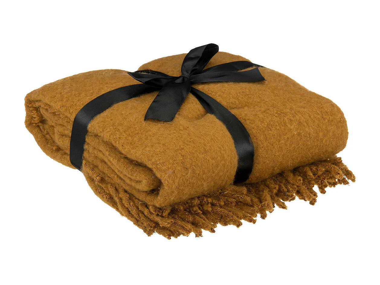 Plaid Ocre tissage fini texturé aspect mohair 180 x 130 cm