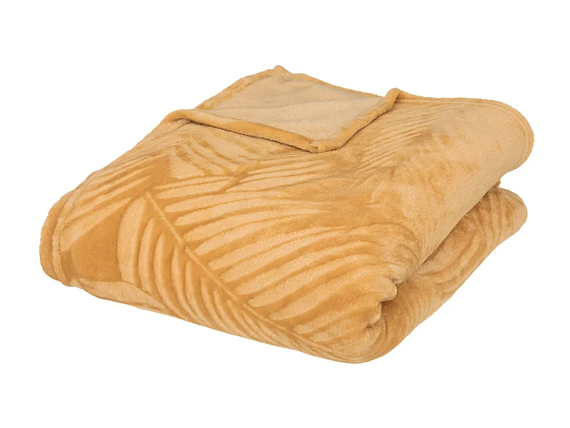 Plaid Flanelle Ocre motifs tropicaux 180 x 230 cm