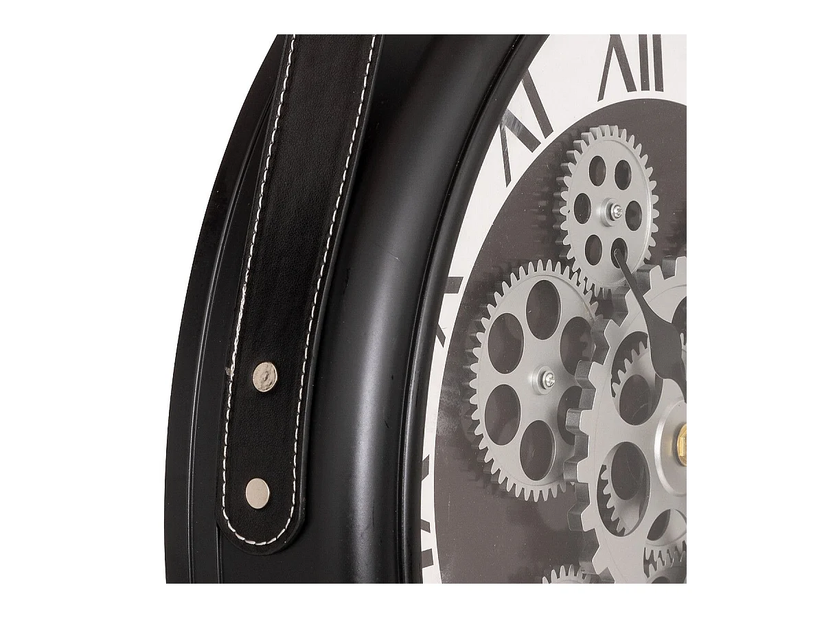 Pendule murale avec lanière et rouages mobiles D 40 cm