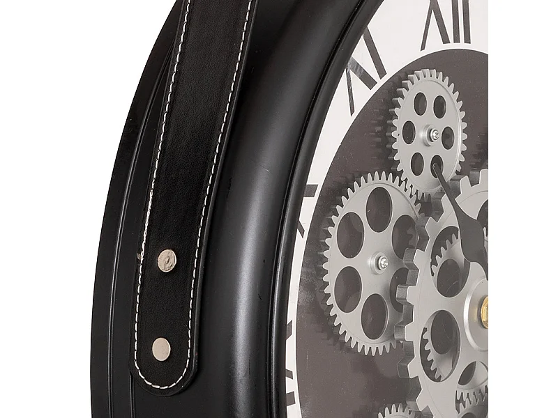 Pendule murale avec lanière et rouages mobiles D 40 cm