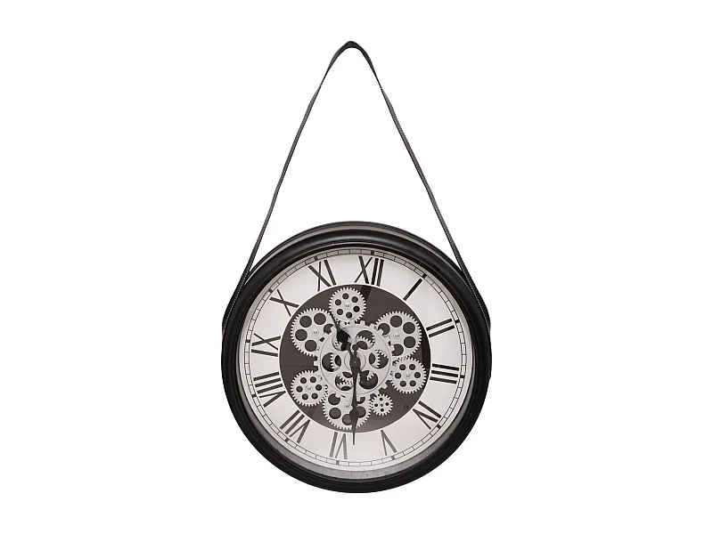 Pendule murale avec lanière et rouages mobiles D 40 cm