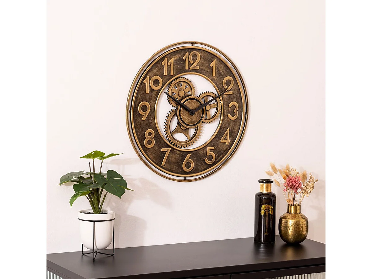 Pendule murale en métal aspect Or Vintage D 48 cm