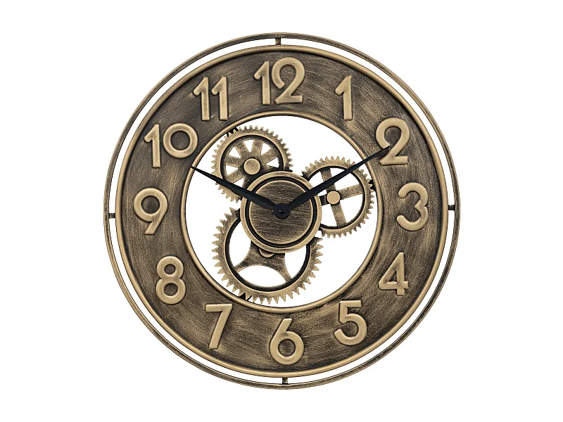 Pendule murale en métal aspect Or Vintage D 48 cm