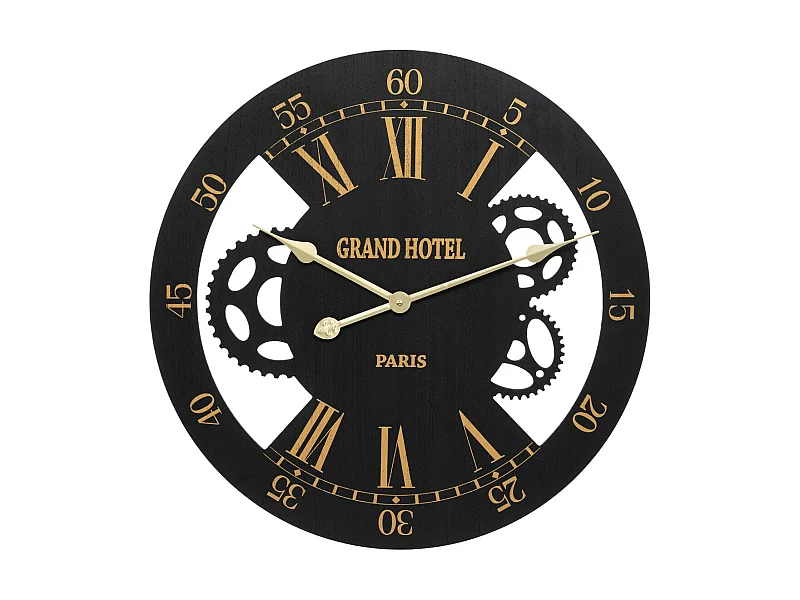 Pendule murale Noire et Dorée métallisé aspect vieilli D 54 cm