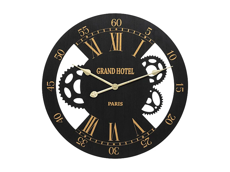 Pendule murale Noire et Dorée métallisé aspect vieilli D 54 cm