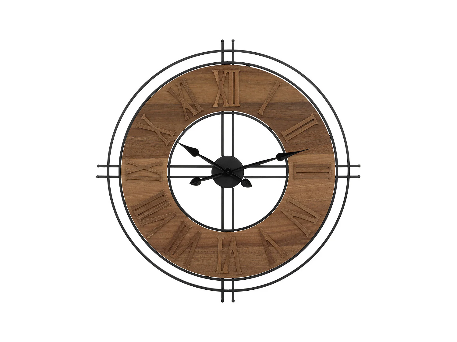 Grande Pendule murale en métal et bois en relief D 65 cm