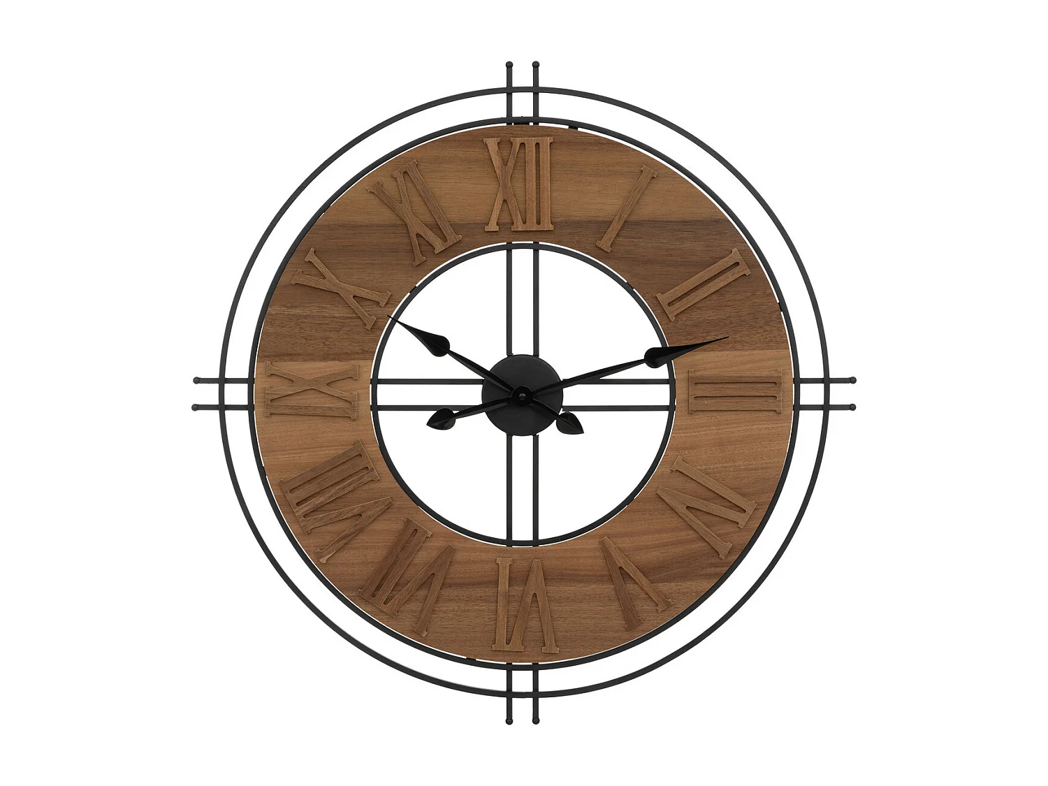 Grande Pendule murale en métal et bois en relief D 65 cm