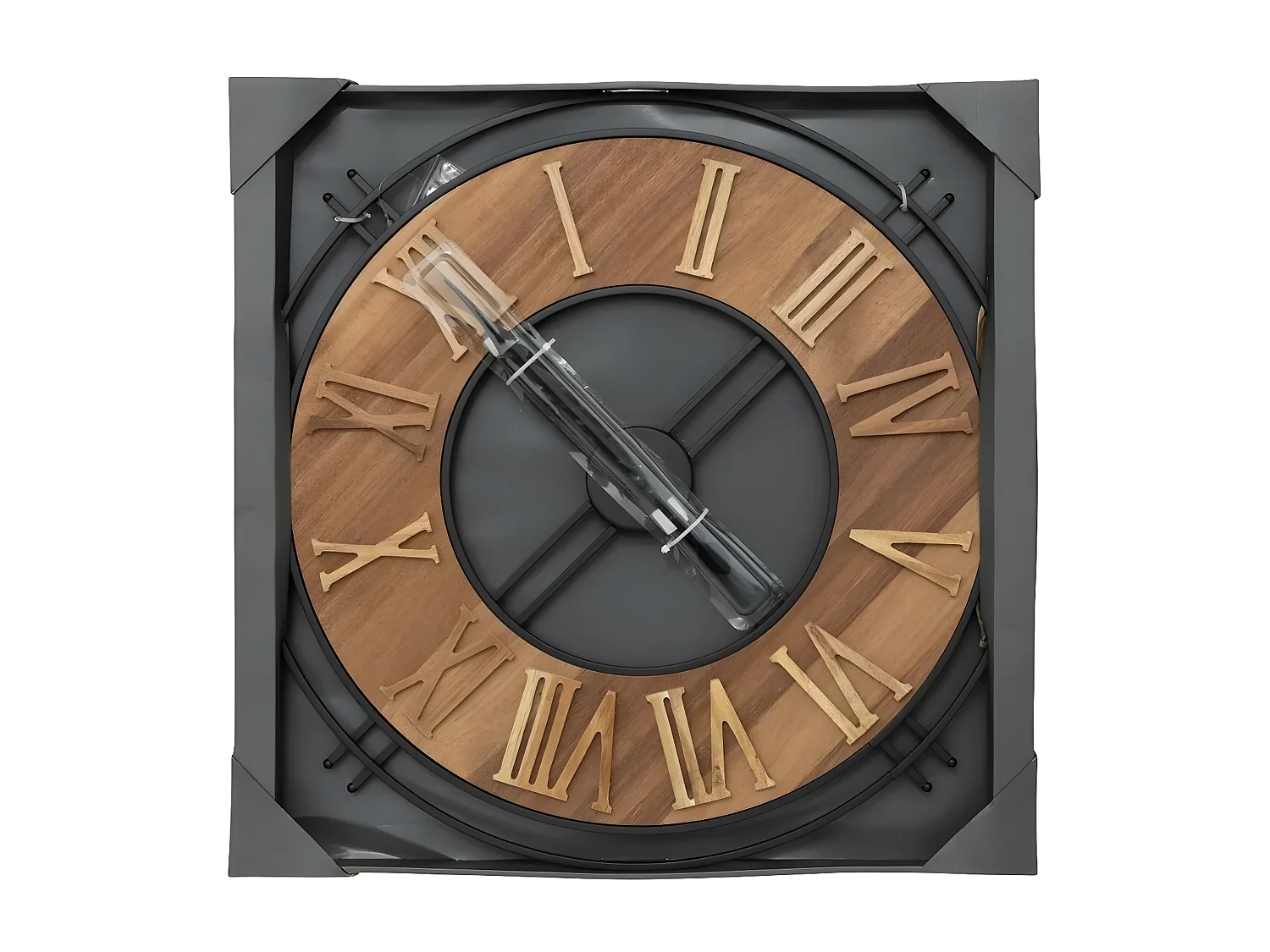 Grande Pendule murale en métal et bois en relief D 65 cm