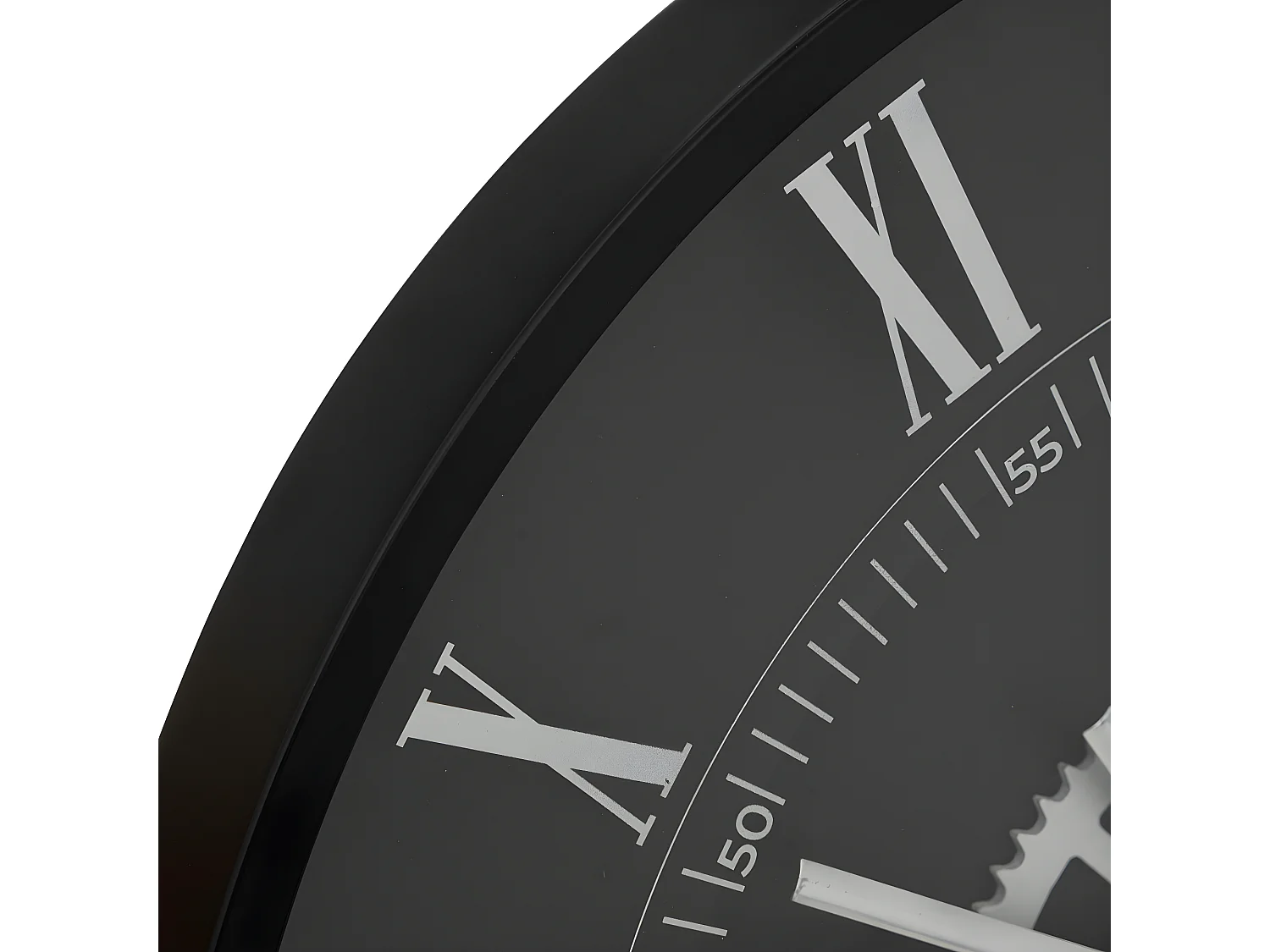 Pendule murale en métal Noir et Argent métallisé D 57 cm