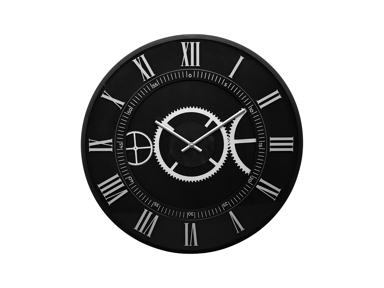 Pendule murale en métal Noir et Argent métallisé D 57 cm