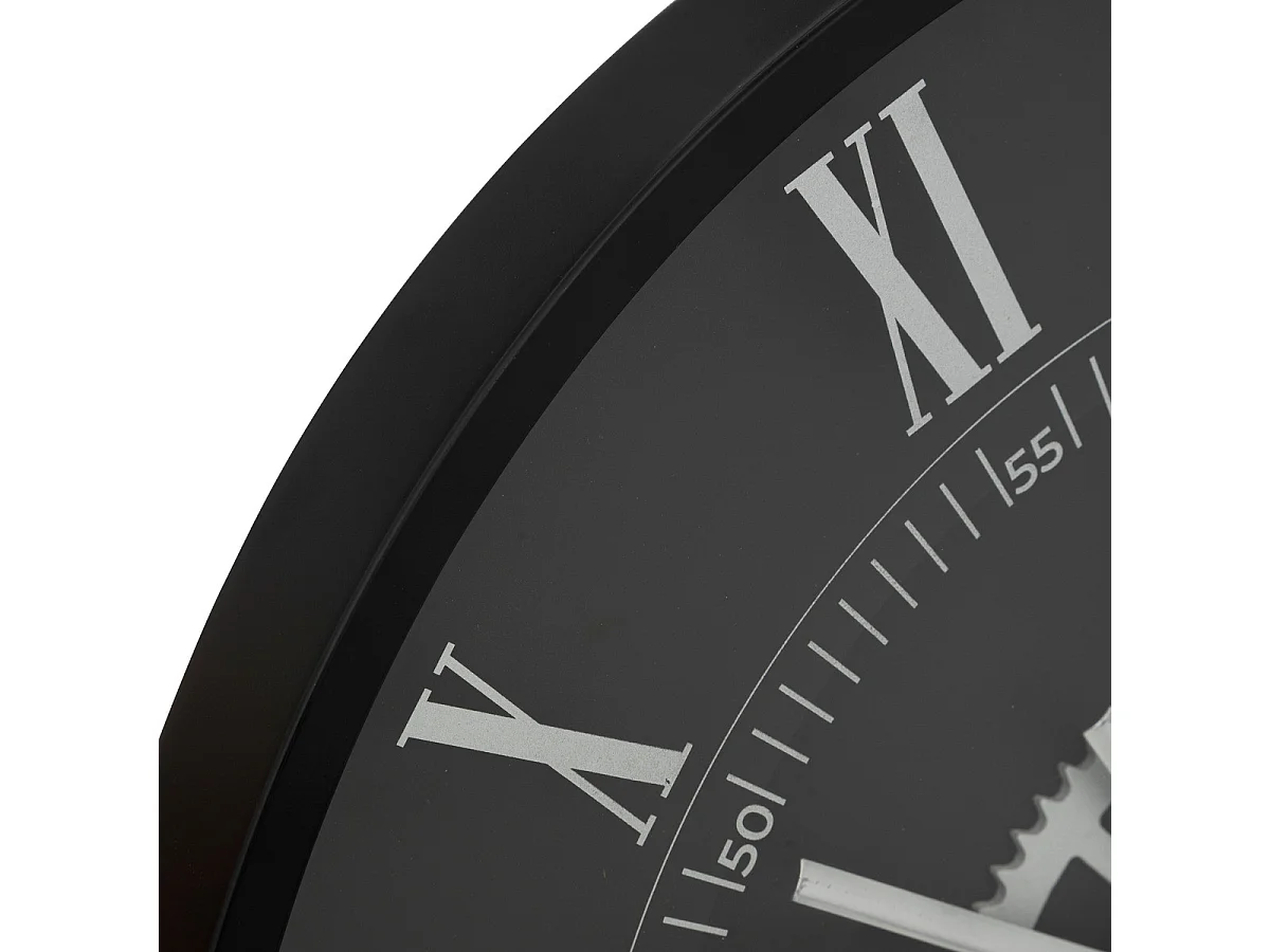 Pendule murale en métal Noir et Argent métallisé D 57 cm