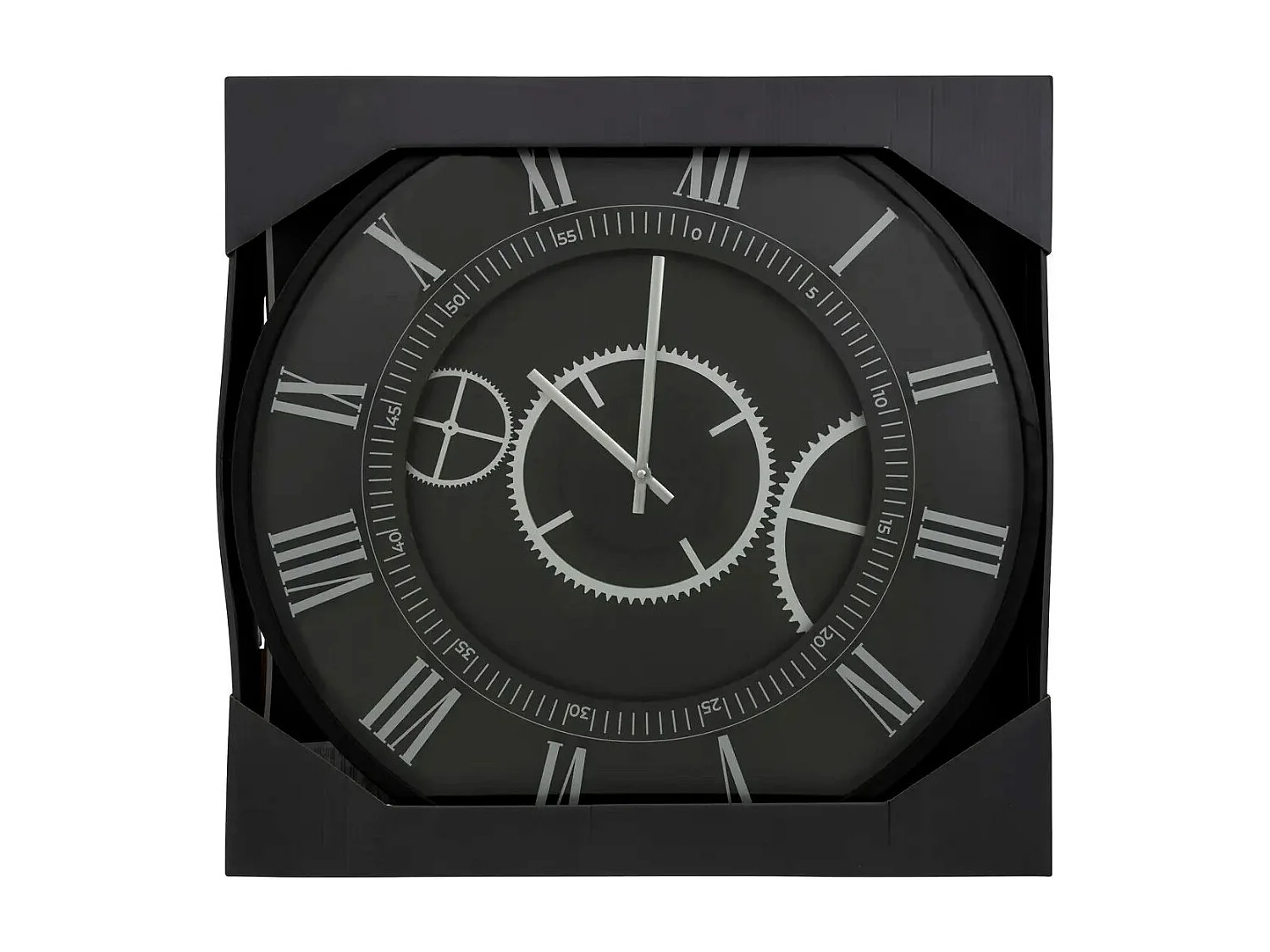 Pendule murale en métal Noir et Argent métallisé D 57 cm