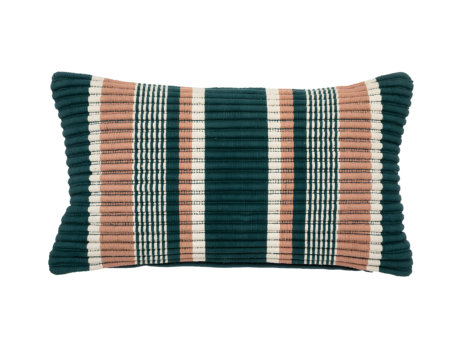 Coussin décoratif motifs Rayures colorées en Coton Vert Rose et Ivoire 30 x 50 cm