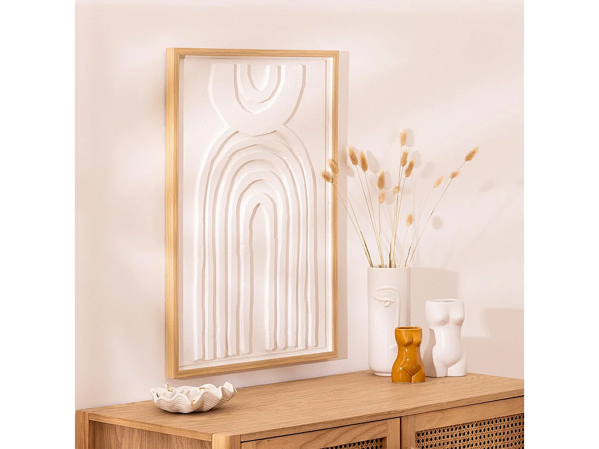 Déco murale tout en relief avec cadre en bois 50 x 70 cm