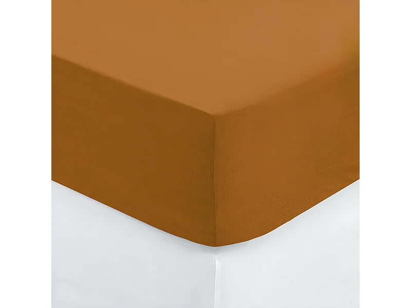 Drap housse 2 Personnes en Coton Jaune Cumin 160 x 200 cm