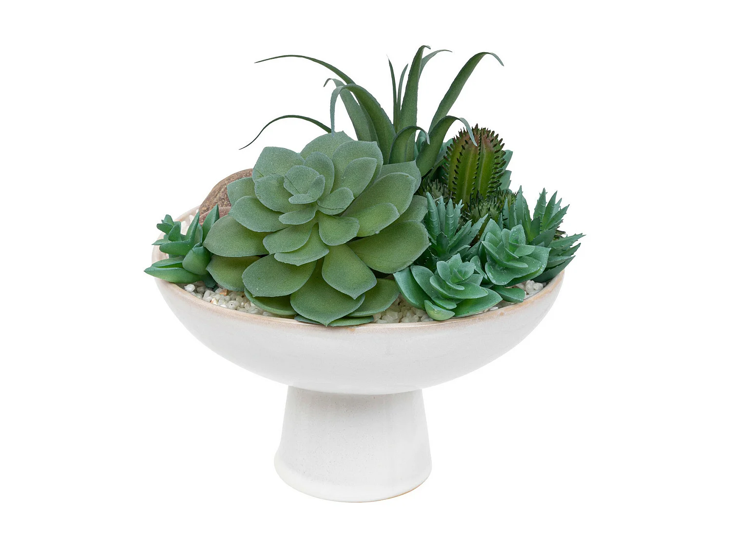 Compo Plantes grasses arificielles dans un pot en céramique émaillée D 19 x H 20 cm