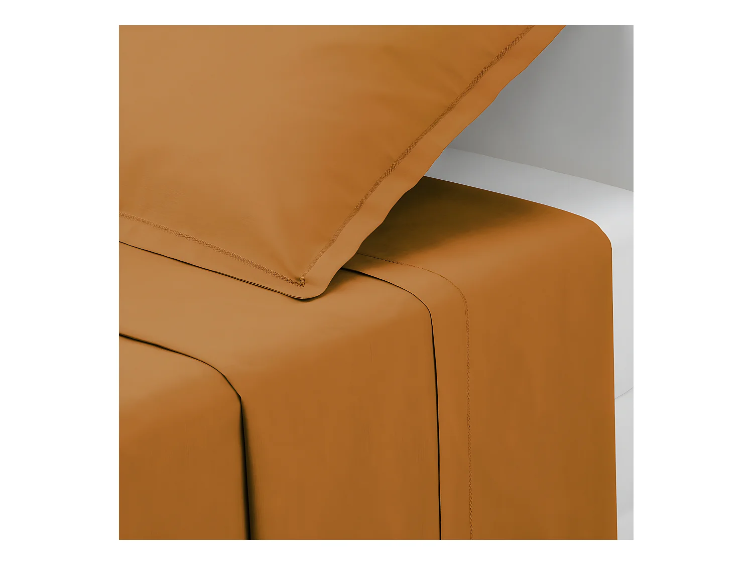 Drap plat 2 Personnes en Coton Jaune Cumin 240 x 290 cm