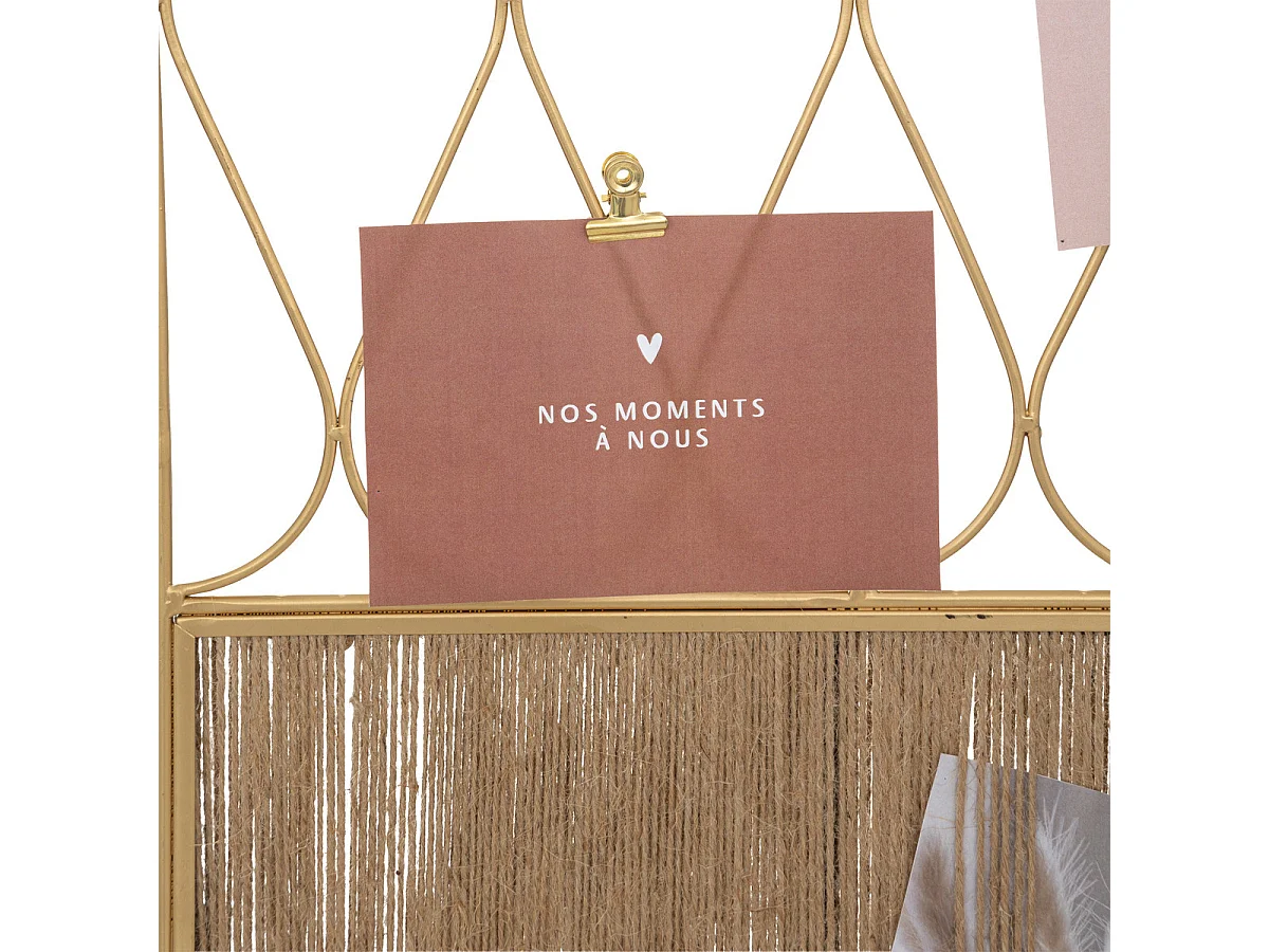 Présentoir mural Porte Photos à suspendre en métal Doré et corde en Jute