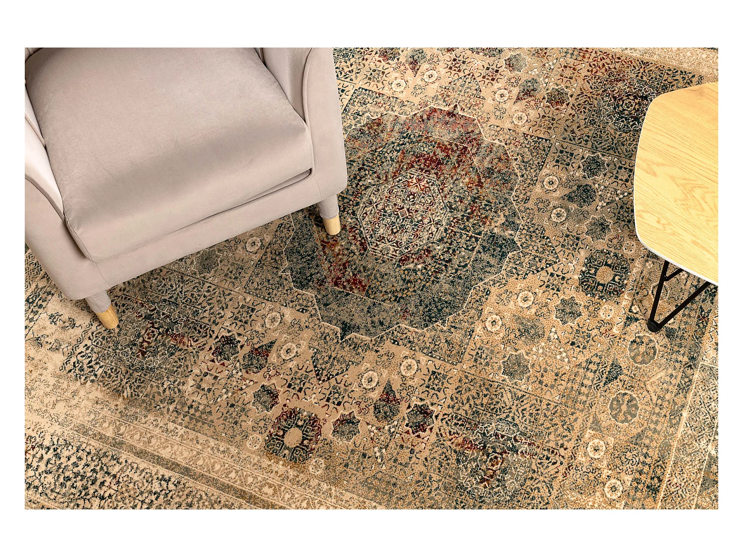 Tapis en laine SUPERIOR MAMLUK oriental vintage crème 135x200 cm