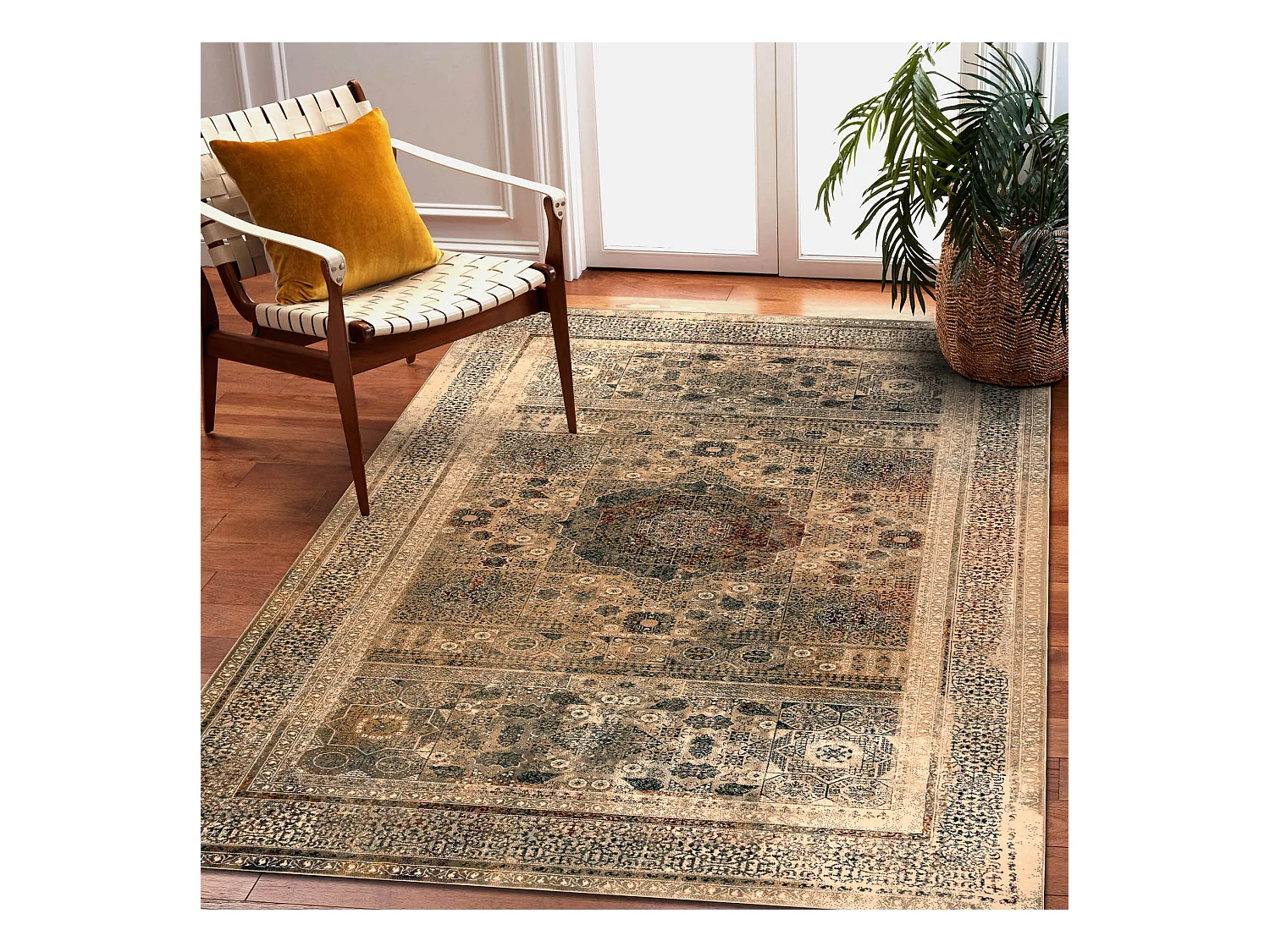 Tapis en laine SUPERIOR MAMLUK oriental vintage crème 135x200 cm