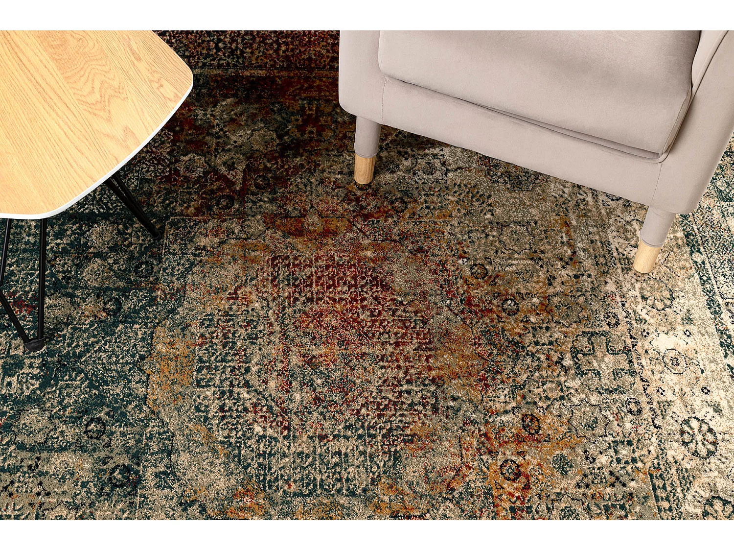 Tapis en laine OMEGA MAMLUK Rosette vintage émeraude 300x400 cm