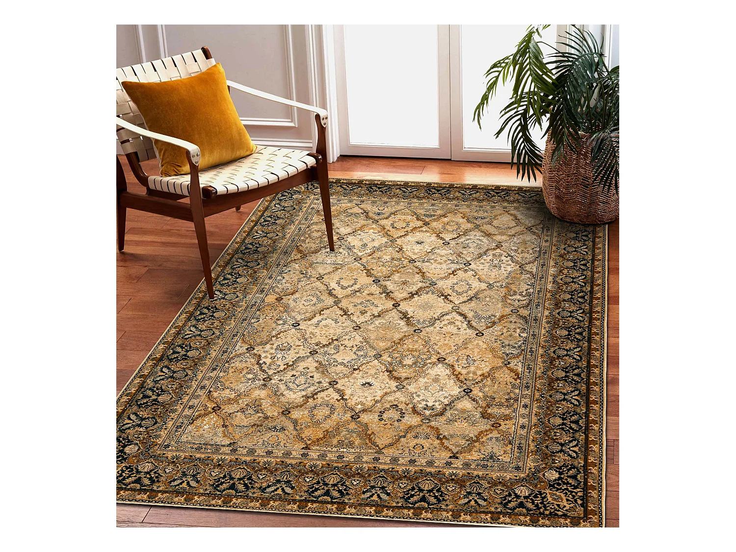 Tapis en laine OMEGA Grenada Cadre, diamants, oriental - cognac 135x200 cm