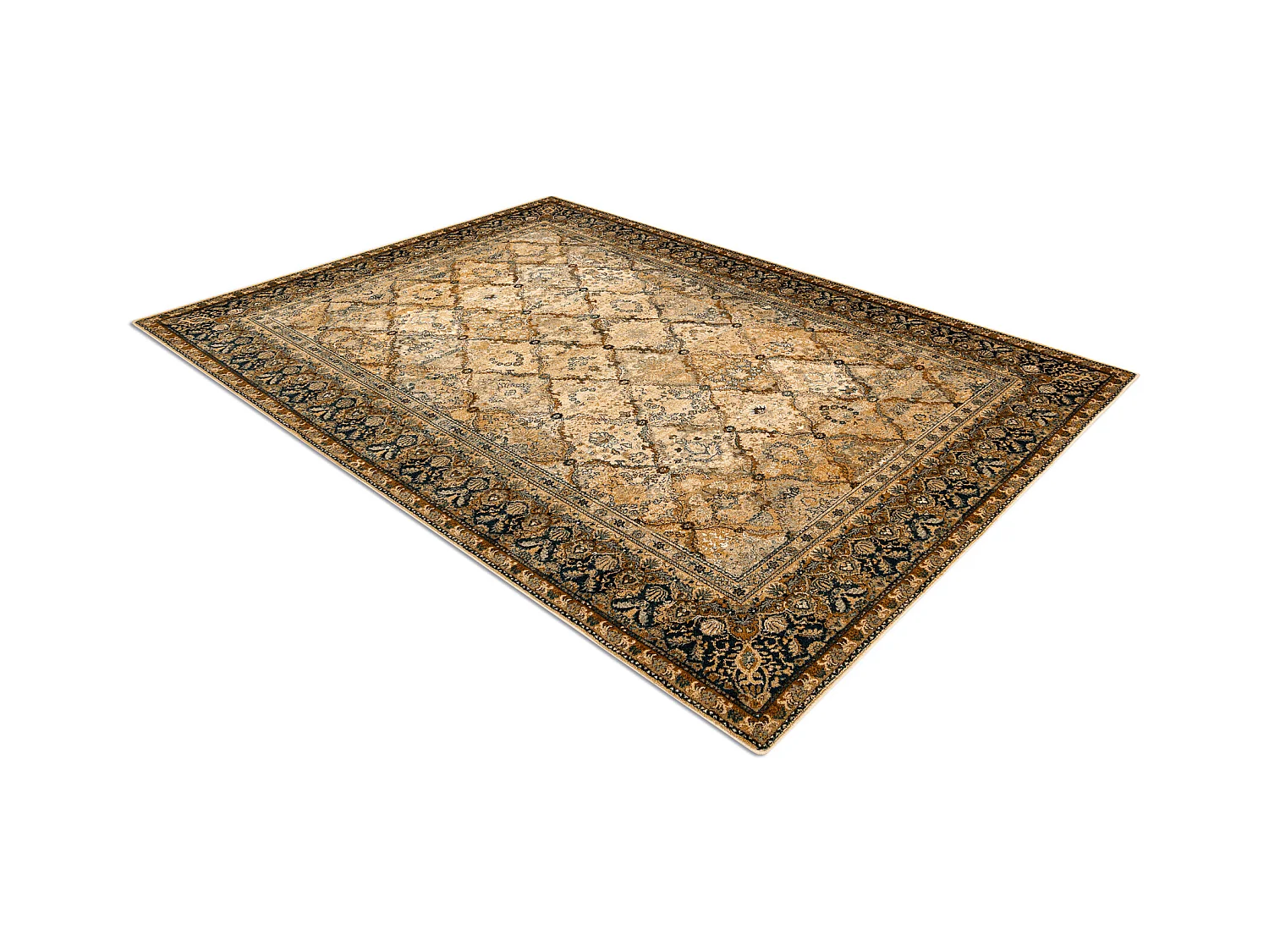 Tapis en laine OMEGA Grenada Cadre, diamants, oriental - cognac 135x200 cm