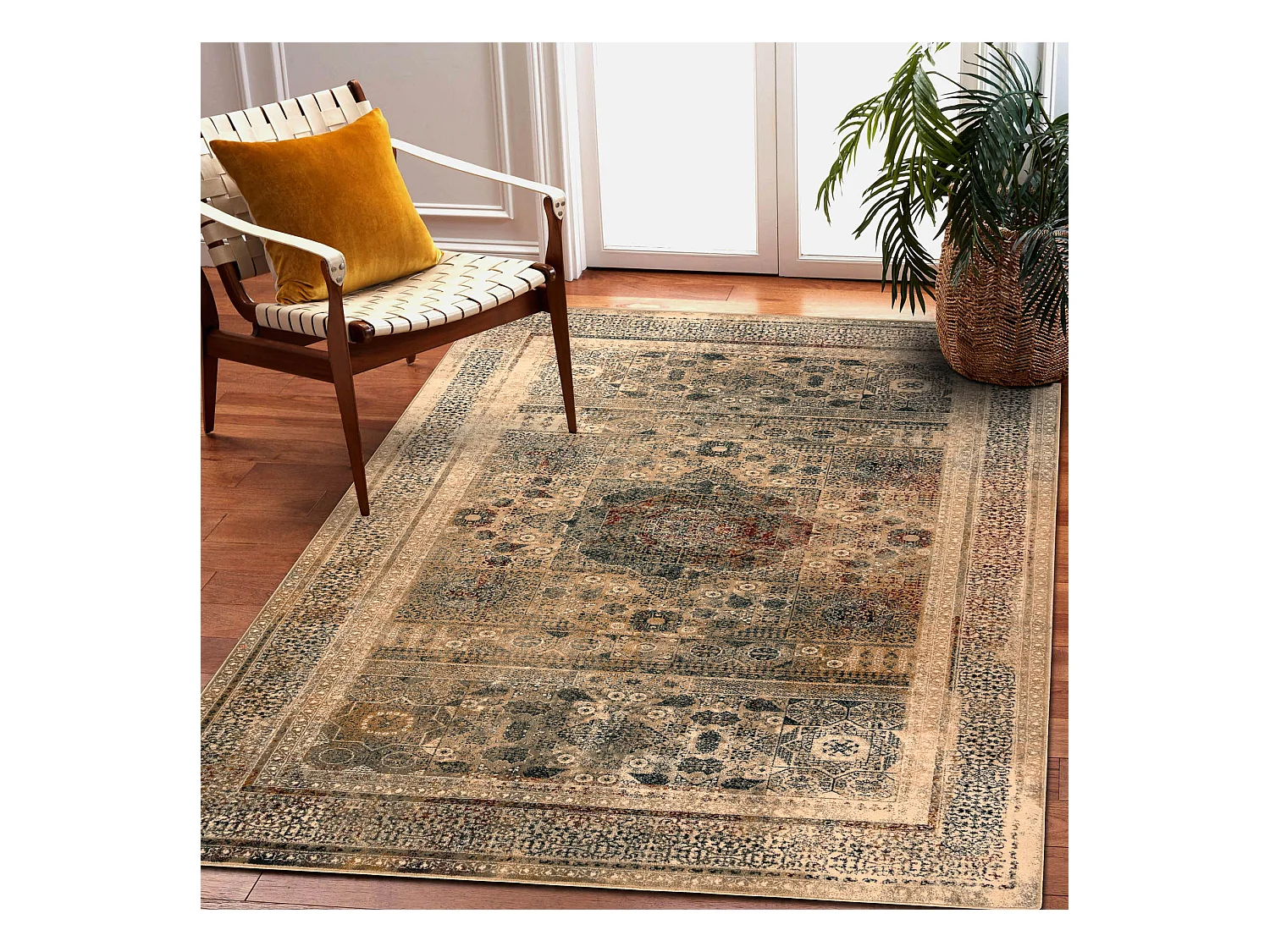 Tapis en laine OMEGA MAMLUK Rosette vintage crème 135x200 cm