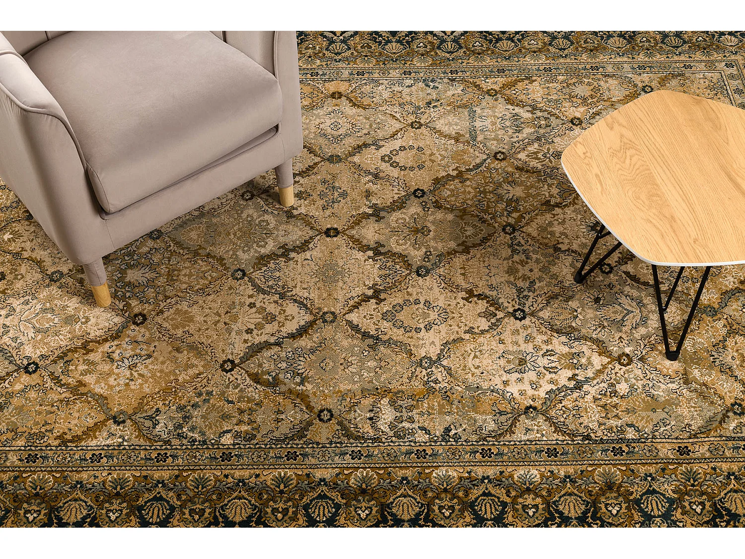 Tapis en laine SUPERIOR Grenada Cadre, diamants, oriental - cognac 135x200 cm