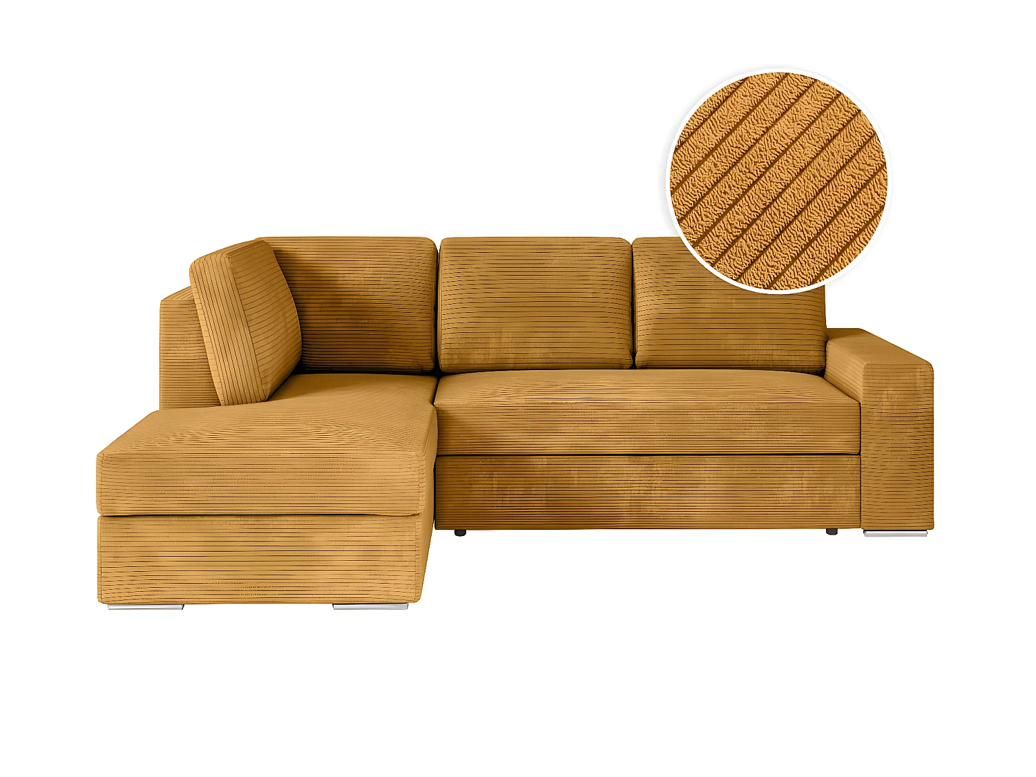 Canapé d'angle gauche 3 places convertible Aden avec coffre en velours côtelé - Jaune - L246 x P174 x H96cm - Loungitude